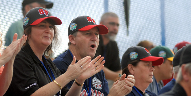 John Key and his wife Bronagh cheer on the Asia Pacific team that their son Max plays for, in Bangor, Maine. Photo / Bangor Daily News