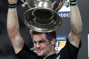 The All Blacks lead the Bledisloe Cup contest against Australia, and Richie McCaw's team will try to go further ahead tomorrow. Photo / Brett Phibbs.