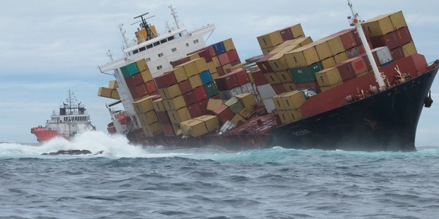 Cargo ship Rena stuck on the Astrolabe reef. Photo / File.