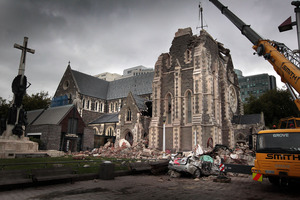 Quake damaged Christchurch Cathedral in February 2011. Photo / Doug Sherring.