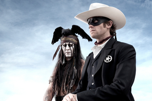 Johnny Depp in the movie of The Lone Ranger.