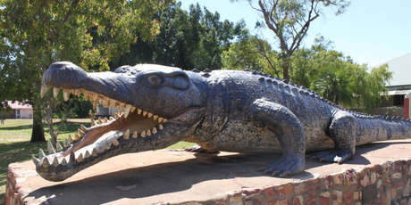 A statue of the Normanton croc - at more than eight metres long, it's the biggest that's ever been captured. Photo / Colin Espiner