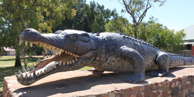A statue of the Normanton croc - at more than eight metres long, it's the biggest that's ever been captured. Photo / Colin Espiner