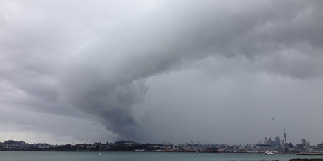 A funnel cloud forms over Auckland. Photo / Ben Gundry www.weatherforum.org.nz