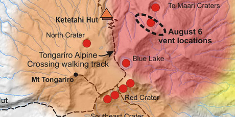 The GNS Science map that shows at risk areas around Mt Tongariro.