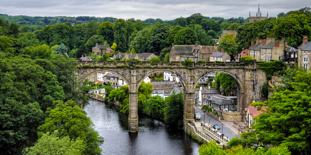 An ancient but still working railway viaduct across the River Nidd is the central focal point of the quaint North Yorkshire market town of Knaresborough. Photo / Thinkstock