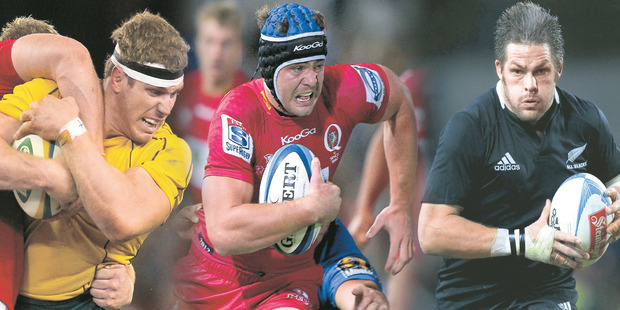 From left, David Pocock, Liam Gill and Richie McCaw are helping redefine the role of a top-class openside flanker. Photo / Getty Images