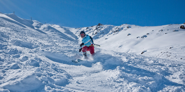Ploughing through the powder on the slopes of Mt Apharwat in Gulmarg, Kashmir. Photo / Kieran Nash