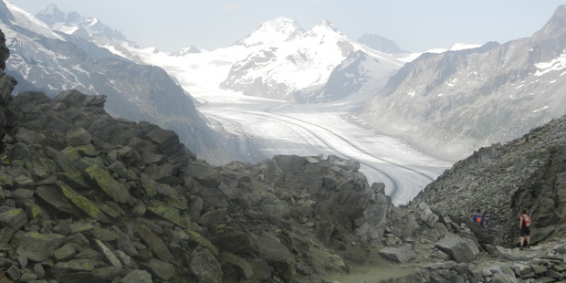 Switzerland's 23-kilometre-long Aletsch Glacier is a hiker's dream. Photo / Simon Winter