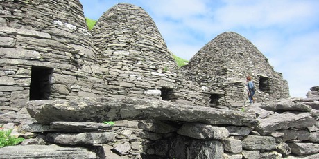 Three of the monks' distinctive cells on the island of Great Skellig. Photo / Jill Worrall