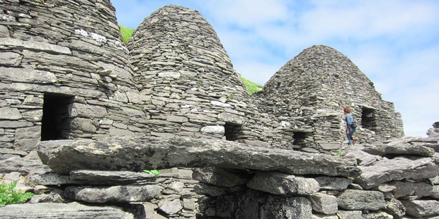 Three of the monks' distinctive cells on the island of Great Skellig. Photo / Jill Worrall