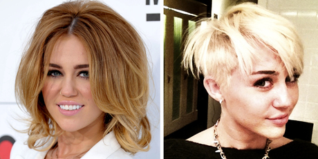 Miley Cyrus before (left) and after her haircut. Photo / AP/Twitter