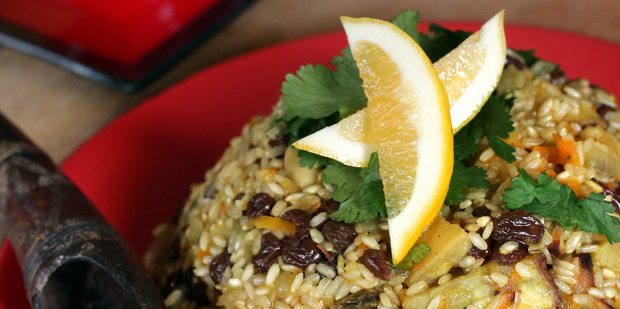 Honeyed brown rice pilaf. Photo / Doug Sherring
