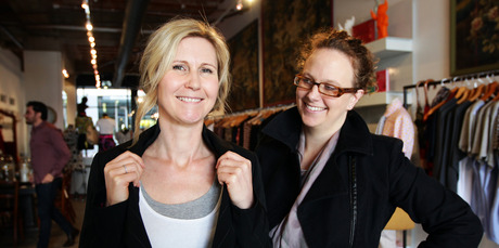 Rachel Grunwell discovers the delights of World as stylist Leigh Matheson looks on. Photo / Doug Sherring