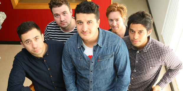 Six60 (from left) Marlon Gerbes, Chris Mac, Matui Walters, Ji Fraser and Eli Paewai. Photo / Chris Gorman.