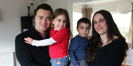 Eric and Abby Eli with Willow and Noah. The Elis won home insulation and a heat pump through the Warm Homes competition. Photo / Doug Sherring