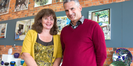 Linda Geers and Mike Geers at their Devonport Gallery, Art by the Sea. Photo / Paul Estcourt