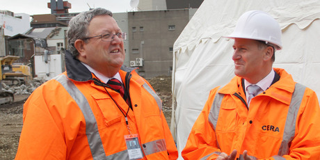 Gerry Brownlee (here visiting the recovery zone with Prime Minister John Key) is clear the Christchurch investment proposition is not just about the earthquake rebuild.