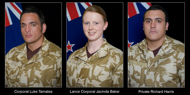 Corporal Luke Tamatea, 31, Lance Corporal Jacinda Baker, 26, and Private Richard Harris, 21 were killed in Afghanistan this week. Photo / Supplied