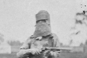A policeman wears Ned Kelly's armour. Photo / Supplied