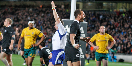 Israel Dagg celebrates scoring the only try of the match. Photo / Richard Robinson