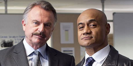 Sam Neill and Oscar Kightley in new police drama Harry. Photo / Natalie Slade