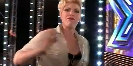 Zoe Alexander storms off the stage after being turned down by The X Factor's judges. Photo / YouTube