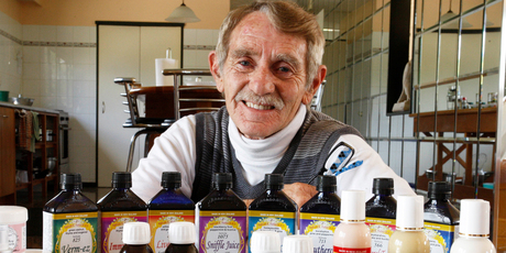 Malcolm Harker with his herbal ware. Photo / Northern Advocate