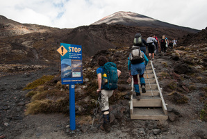 Hikers head up a hill on the Tongariro Alpine Crossing. Photo / Supplied