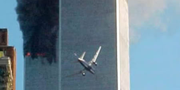 An aircraft heads toward the second tower of the World Trade Center in New York. Photo / File