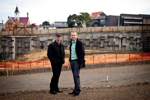 Designer David Irwin (left) and Brady Nixon of Progressive Enterprises at the site of Vinegar Lane in Ponsonby. Photo / Dean Purcell