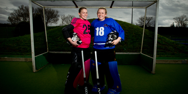 Carolyn Lancaster and Nicky Howes play as goalkeepers. Photo / Dean Purcell