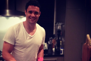 Dan Carter (@DanCarter) posted a picture of himself washing up, saying: 'One of the perks of winning the #RWC and #Bledisloe. #notmypinkgloves' Photo / Supplied