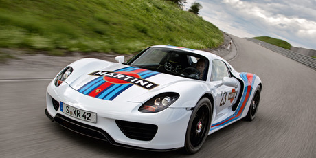The 918 Spyder sports the historic Martini Racing colours.