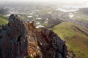 Rockslides on the Port Hills cliff. Photo / NZ Herald