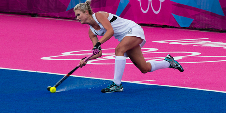 Pacific Rubber converts waste tyres into rubber crumbs to make all-weather sports grounds used by hockey players such as New Zealand Olympic rep Samantha Harrison. Photo / APN
