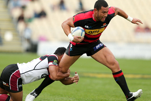 Robbie Fruean of Canterbury is tackled by Francis Saili of North Harbour during the round three ITM Cup match between Canterbury and North Harbour. Photo / Getty Images.