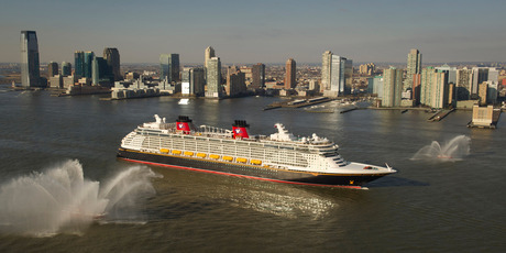 The Disney Fantasy cruise liner sails past the Manhattan skyline en route to its new home port at Port Canaveral in Florida. Photo / Creative Commons image by Flickr user insidethemagic