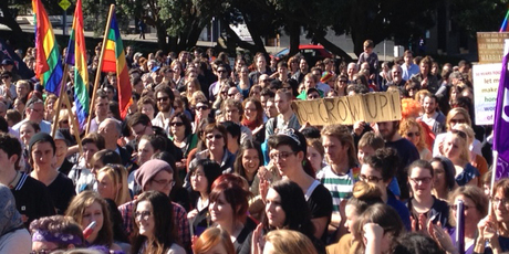 Supporters of Labour MP Louisa Wall's bill at Parliament. Photo / New Zealand Herald