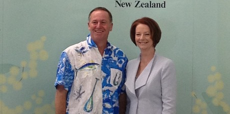 John Key with Julia Gillard at the Pacific Islands Forum. Photo / Claire Trevett