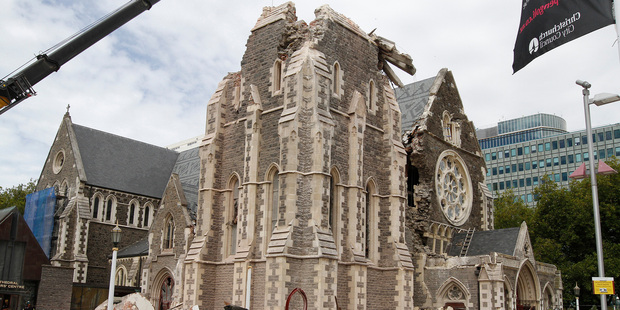The Christchurch Cathedral after being badly damaged in February's quake. Photo / Mark Mitchell