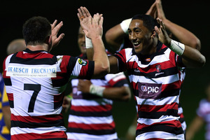 Bundee Aki of Counties celebrates a try during the round five ITM Cup match between Counties Manukau and Bay of Plenty. Photo / Getty Images,