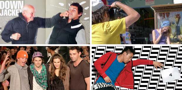 (Clockwise from top left) Early days catalogue; behind the scenes; Huffer designs; at the second NZFW in 2007. Photos / Supplied