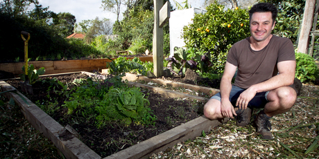 Justin Newcombe advocates creating structure in the garden, hence, sleepers to keep the veges in line. Photo / Natalie Slade