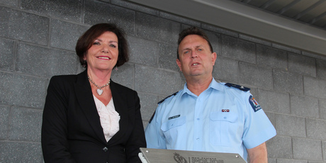 Police Minister Hon. Anne Tolley and Canterbury District Commander Superintendent Gary Knowles, following the opening of the new Rolleston Police Station. Photo / Supplied