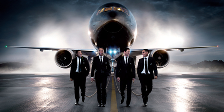 All Blacks (from left) Tamati Ellison, Victor Vito, Dan Carter and Aaron Smith scrub up well for the latest Air New Zealand ad. Photo / Supplied