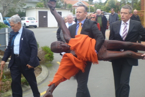 A stature of Christ is returned to Futuna Chapel in Karori after it was stolen more thana decade ago. Photo / Rebecca Quilliam