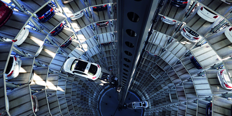 Volkswagen owners can collect cars from the Autostadt Car Towers in Germany with the help of an electric arm, which pulls out the car and lowers it to the ground floor. Photo / Supplied