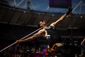 Peter Martin finished sixth in his event, the men's javelin throw f52/53. Photo / AP
