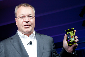 Stephen Elop, CEO of Nokia, introduces its newest smartphone, the Lumia 920. Photo / AP